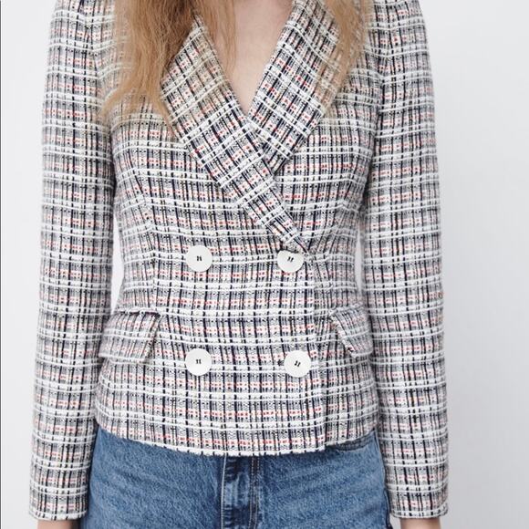 Zara double breasted textured weave jacket blazer - Picture 10 of 15